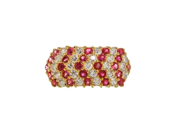 Sparkling 14k Solid Gold Red & White Gemstones Fa… - image 1