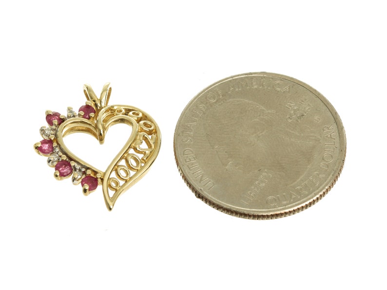 P1222 Vintage Heart-Shaped Pendant with Pattern Design /& Genuine Gemstones 14k Solid Yellow Gold