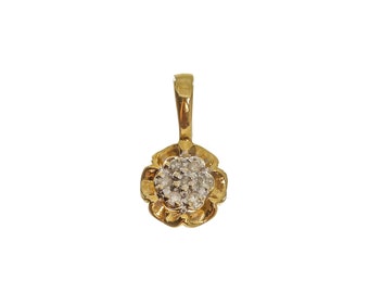 10k Solid Gold Two-Tone Flower Fashion Pendant - 10k Solid Yellow & White Gold - KF76