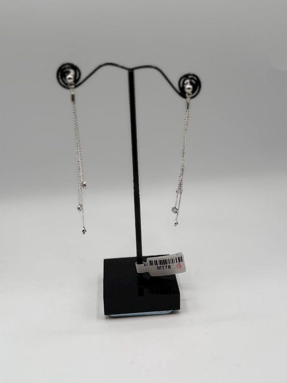 14K Solid White Gold Dangle Ball Chain Earrings_ … - image 5