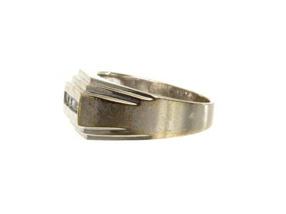 Unisex Vintage Jewelry White Gold Signet Ring Wit… - image 2