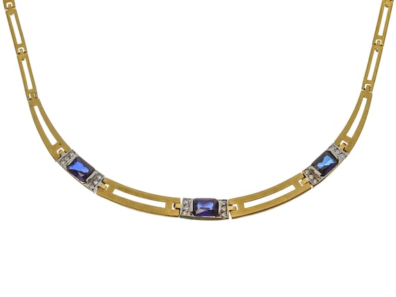 14k Solid Gold Sapphire Necklace: Thick Link Chai… - image 1