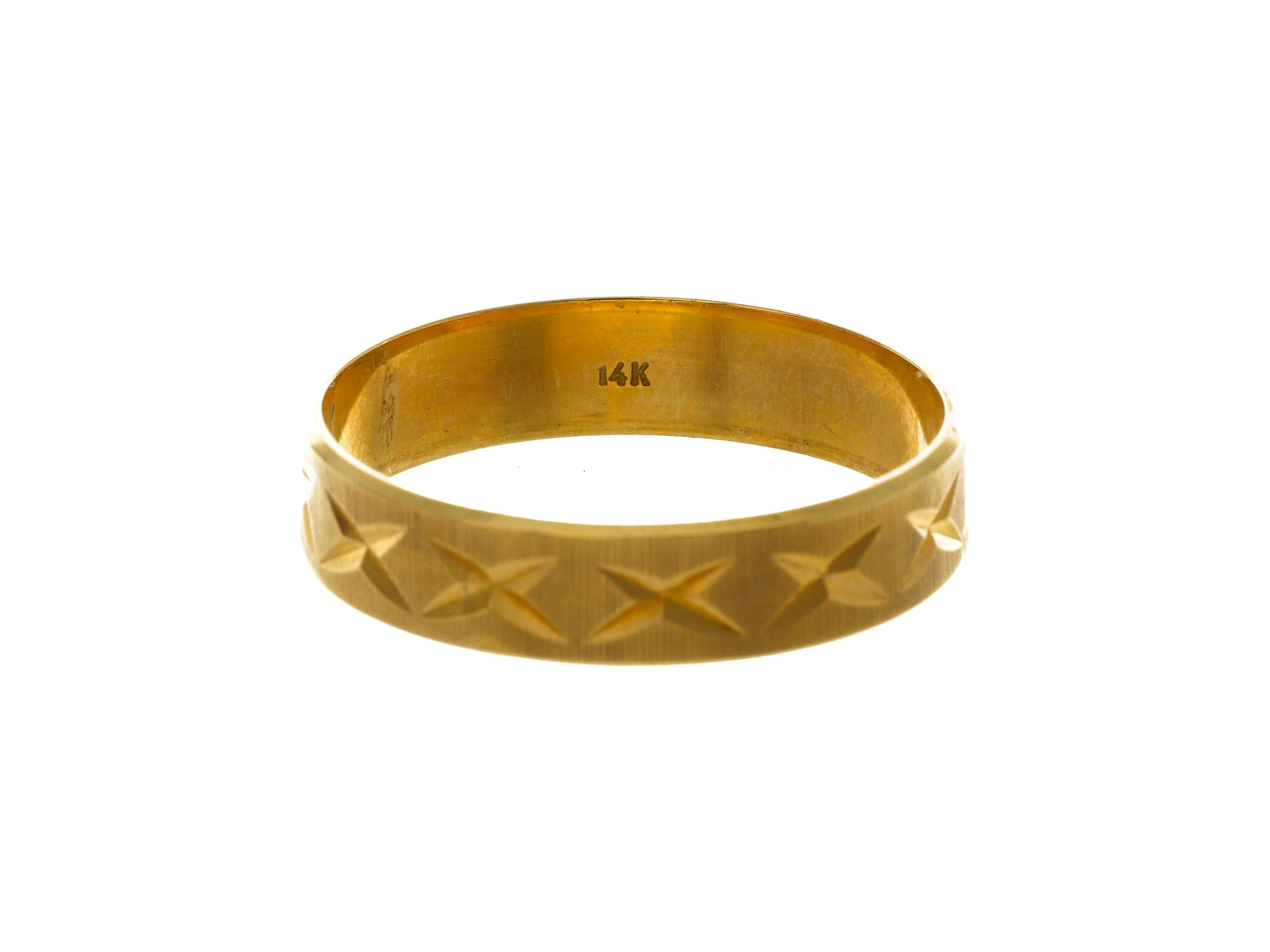 【HONKYO】 Blondie Tie Chic 14k Solid Gold Wedding Band Ring With 'X' Pattern - Sz
