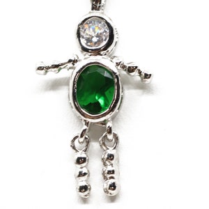 Dainty Baby Silver Pendant with Green & White Cubic Zirconia - Silver - JL39