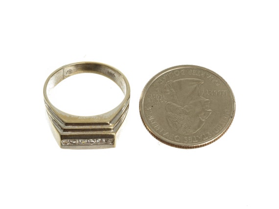 Unisex Vintage Jewelry White Gold Signet Ring Wit… - image 7