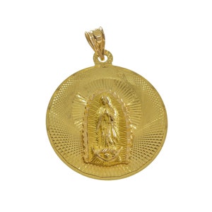 Gorgeous 10k Solid Gold Mother Mary Round-Shaped Pendant - 10k Solid Yellow Gold - KH17