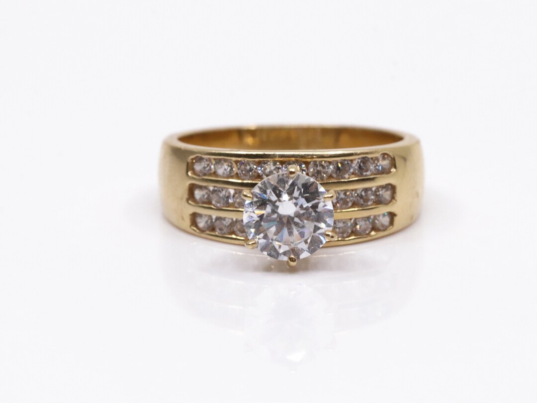 Three Row Cubic Zirconia Engagement Ring 14kt Yellow Gold - 14K Gold ...
