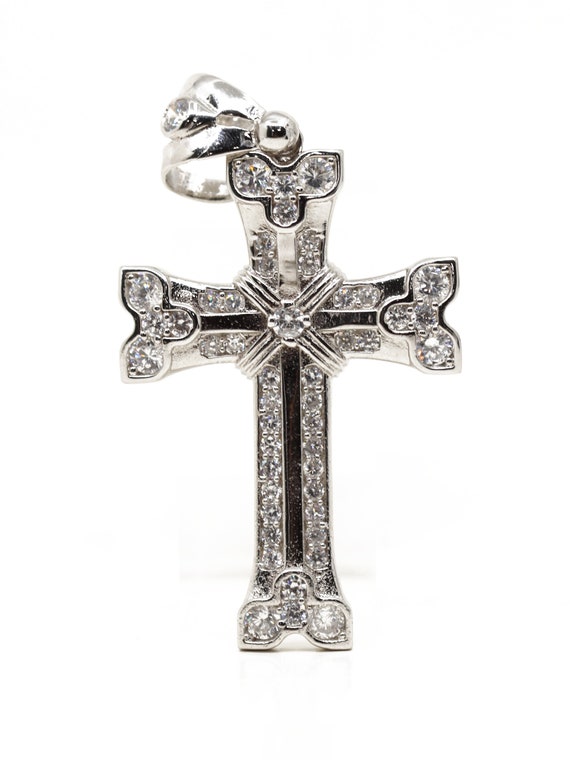Fashion Silver Cross Pendant with Cubic Zirconia … - image 1