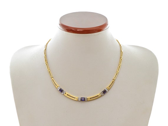14k Solid Gold Sapphire Necklace: Thick Link Chai… - image 4