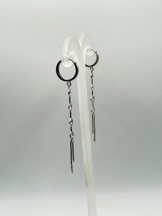 14K Solid White Gold Geometric Drop Earrings_ MT79 - image 4