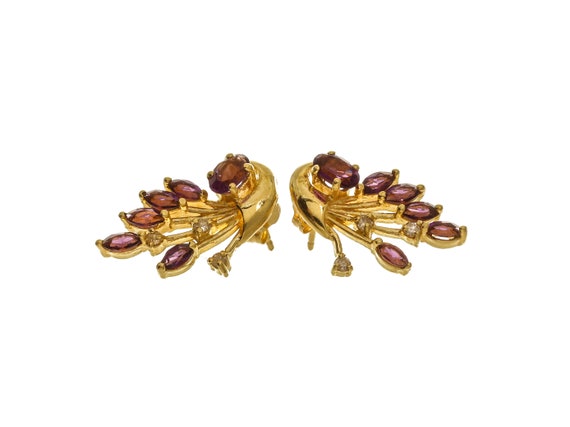 14k Solid Gold Purple Gemstone Flower Stud Earrin… - image 1
