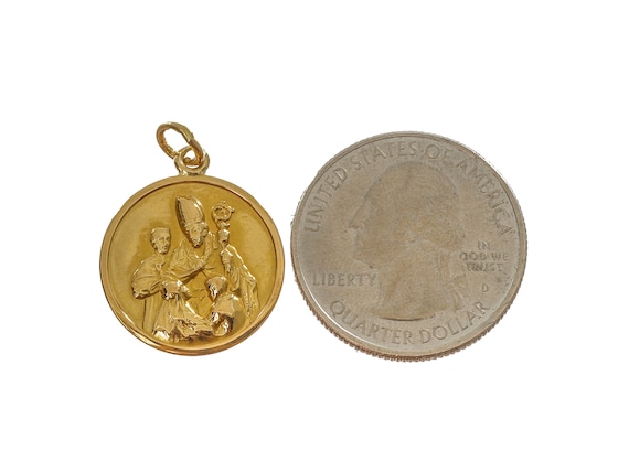 18k Solid Gold Religious Pendant - Circle Design,… - image 4