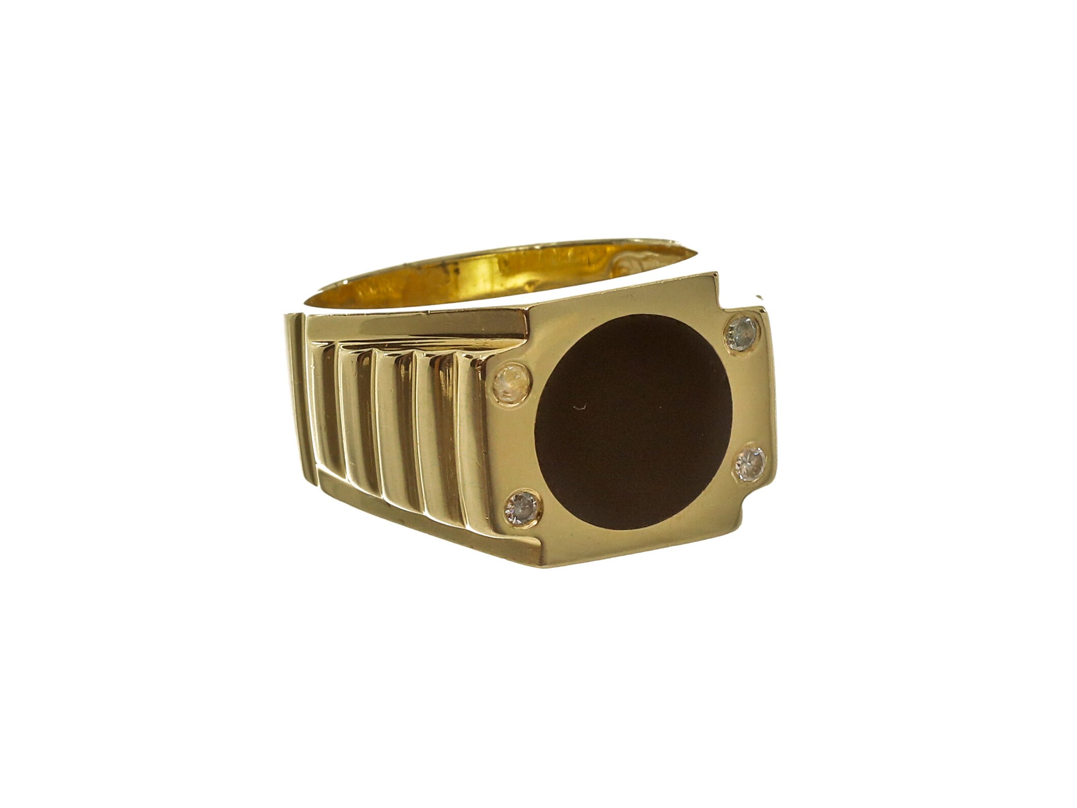 Classic 14k Solid Gold Round Black Stone Signet Ring - Sz 10
