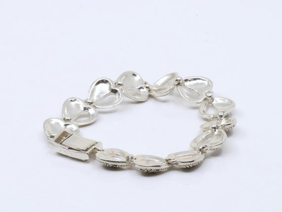 Vintage Solid Silver Heart Bracelet with Small Bl… - image 3