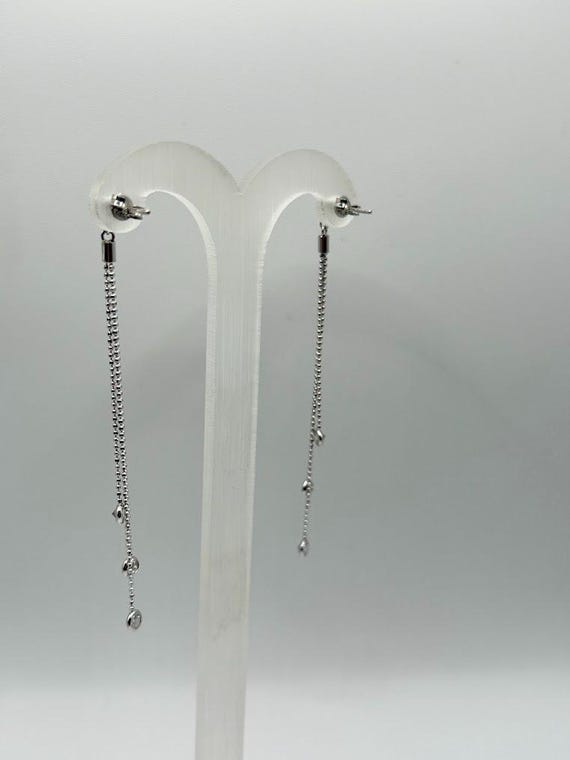 14K Solid White Gold Dangle Ball Chain Earrings_ … - image 4