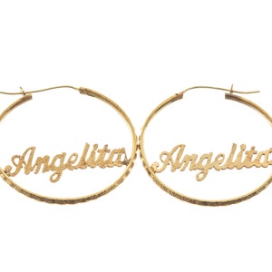 Alluring Vintage "Angelita" Pattern Embellished Hoop Earrings - 10k Solid Yellow Gold - IT75