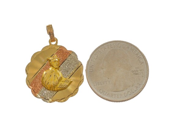 10k Solid Gold Three-Tone Religious Pendant - Circle Design View 4