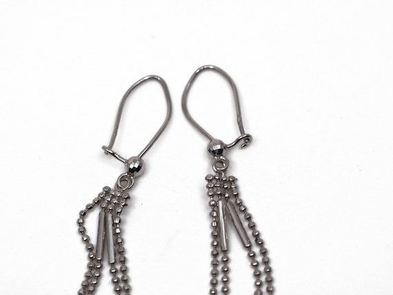 Vintage 14Karat White Gold Beaded Dangle Drop Ear… - image 3