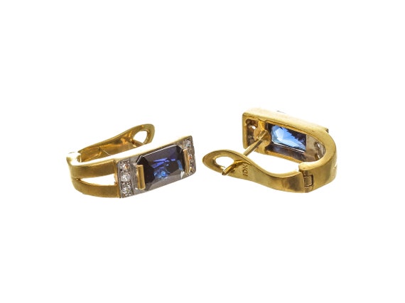 14k Yellow Gold Sapphire Earrings: Rectangle-Cut … - image 2