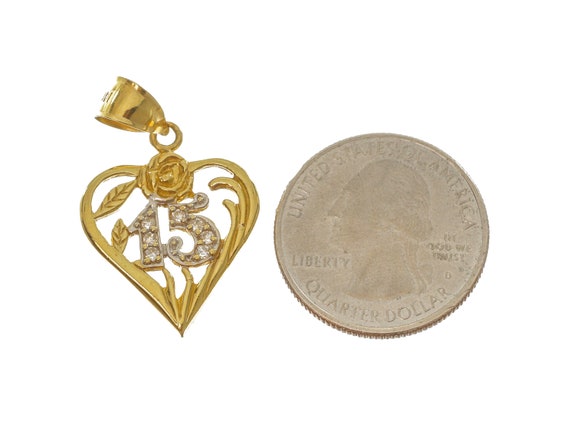 Charming 14k Solid Gold Two-Tone '15' Heart-Shape… - image 4
