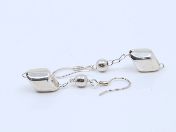 Vintage Solid Fashion Dangle Drop Silver Earrings… - image 4