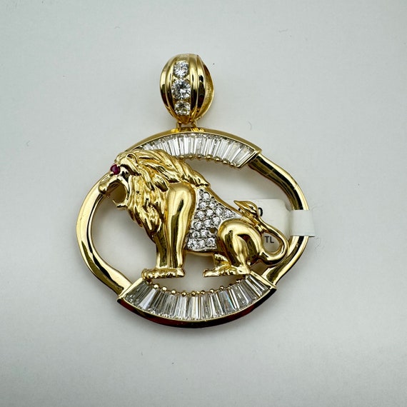 Stunning 14k Solid Gold Lion Pendant with Zirconia