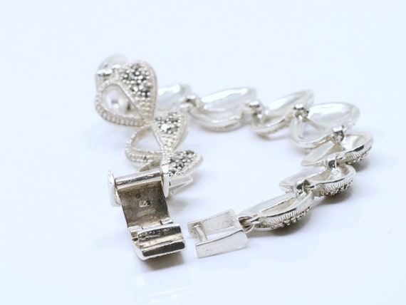 Vintage Solid Silver Heart Bracelet with Small Bl… - image 4