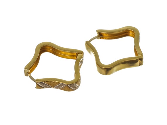 Sparkling 14k Gold Two-Tone Hoop Earrings with Pa… - image 3