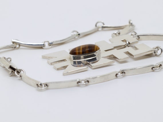 Vintage Solid Silver Dangle Drop Necklace with Br… - image 7