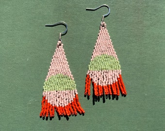 SMOKY SUNSET DANGLERS, Seed Bead, Earrings, Handmade, Fringe Earrings, Gift for Her, Mountain Dangle Earrings