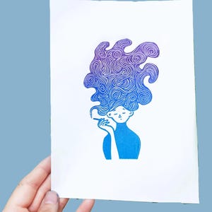 Linogravure - La fumeuse - A5
