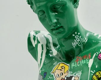 Richie Rich-Greek Statue Pop Art-Handpainted Sculpture-31cm