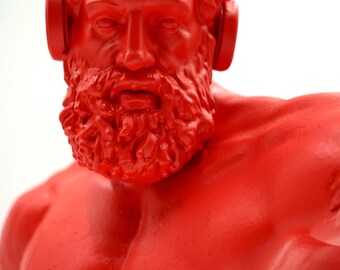 Red Hercules Bust Statue: Alabaster Greek Sculpture (32cm)