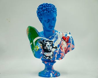 Hand-Painted Mercury Alabaster Statue - Greek Pop Art Sculpture (31cm)