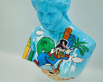 Hand-Painted Alabaster Aphrodite Bust, Pop Art Miami Sculpture (32cm)