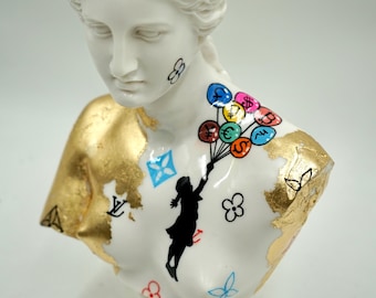 Handmade Sculpture, Hand-Painted Greek Statue, Aphrodite Greek Bust-32cm