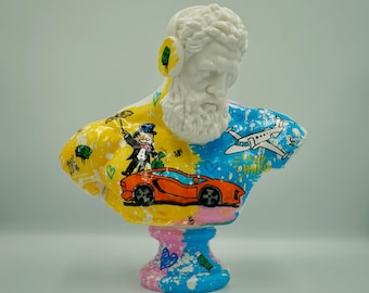 Busto de alabastro de arte pop moderno: escultura de estilo griego pintada a mano, decoración artística contemporánea