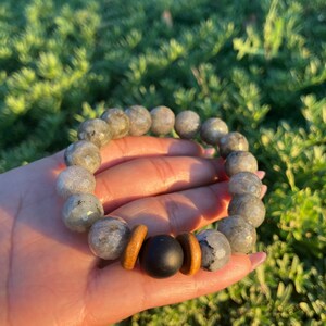 Labradorite and Onyx Bracelet with Wooden Accents