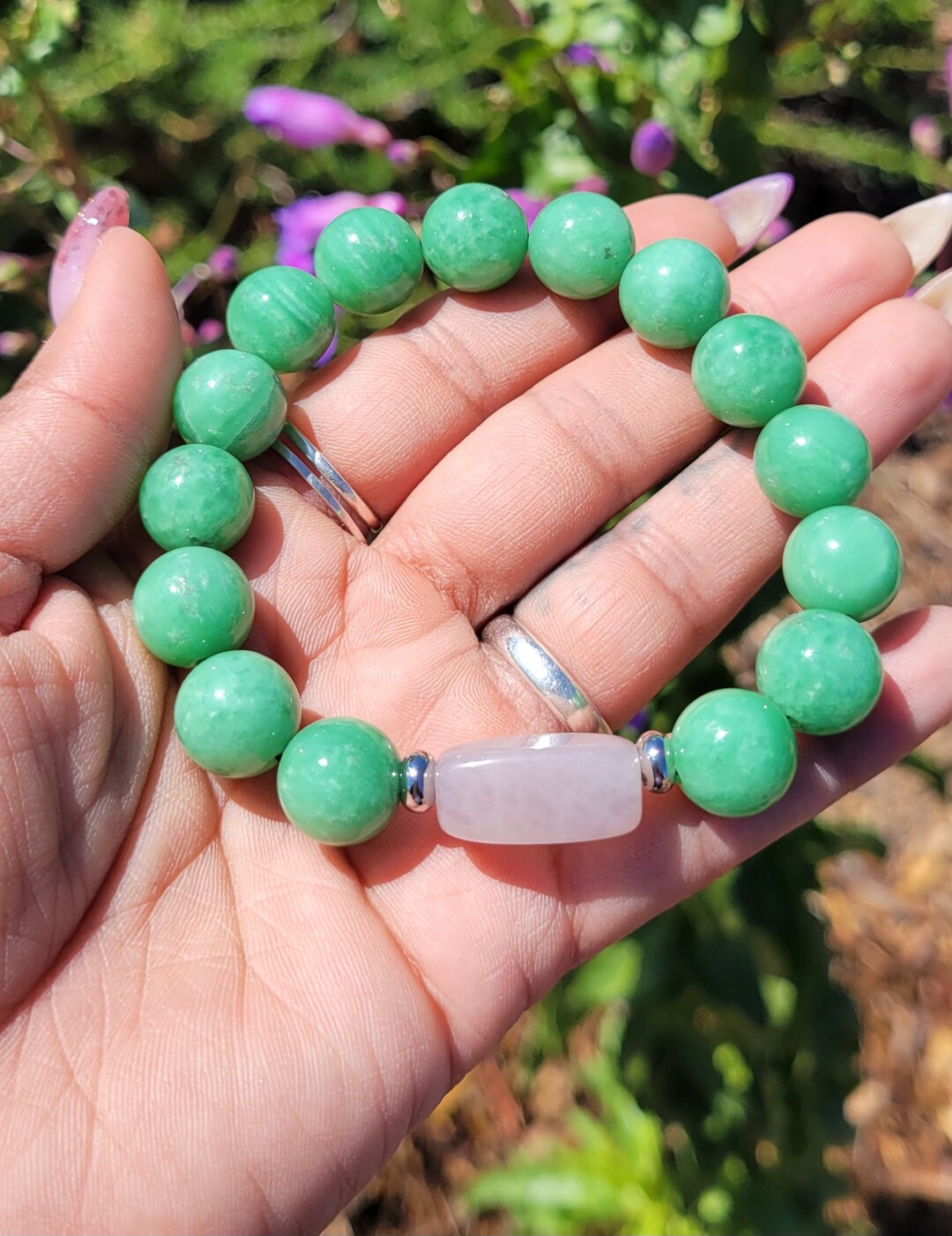 Natural Green Jade and Rose Quartz Bracelet Etsy