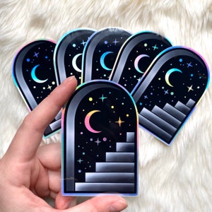Pegatina holográfica / Pegatina para escalera / Luna y estrellas / Pegatina de vinilo