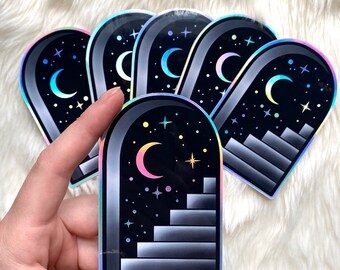 Holographic Sticker | Stairway Sticker | Moon and Stars | Vinyl Sticker