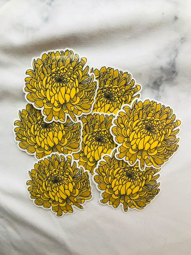 Yellow Chrysanthemum Sticker | Vinyl Flower Sticker image 3