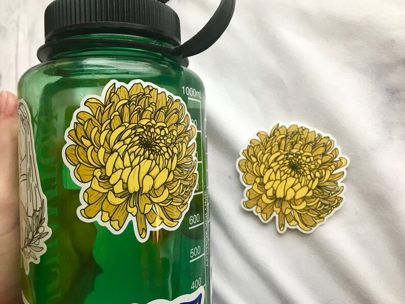 Yellow Chrysanthemum Sticker | Vinyl Flower Sticker image 4
