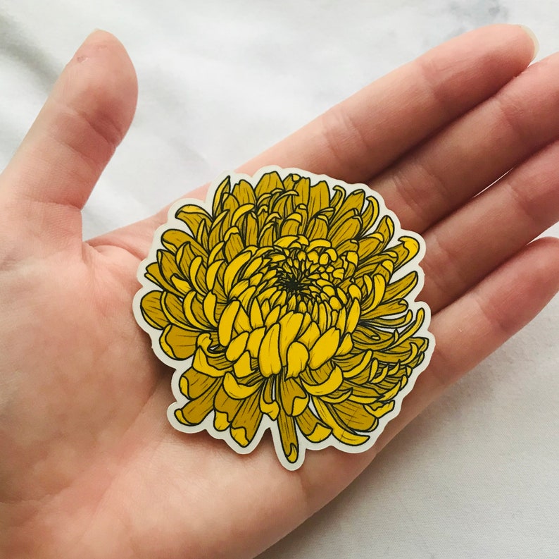 Yellow Chrysanthemum Sticker | Vinyl Flower Sticker image 2