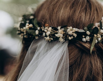 Dry Flower Crown Bridesmaid Headpiece Bridal Party Gift Hair Accessory Boho Dried Flower Wreath Wedding Floral Hair Piece Preserved Leaves