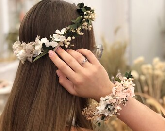 Dry Flower Crown Ivory Wedding Bridal Hair Accessories Dried Flower Wreath Bridesmaid Shower Gift Dried Florals Botanicals Bridal Headpiece