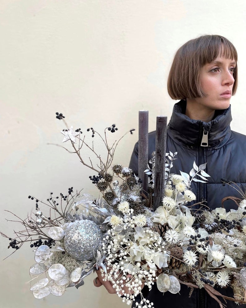 Silver Christmas Table Centerpiece for Family Party Winter Etsy