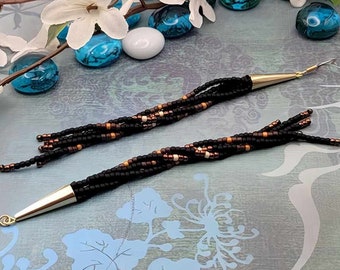 Tassel Black & Bronze | Engagement | Gold Drop Earrings