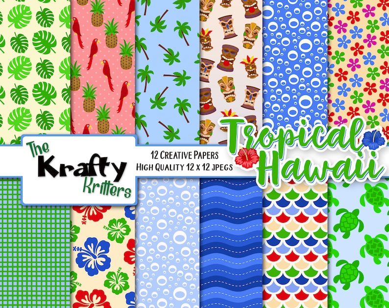TROPICAL HAWAII Digital Papers, 12 High Quality Jpeg Papers Instant ...