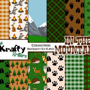 IN MONTAGNA Carte digitali, 12 carte jpeg di alta qualità Download istantaneo, campeggio, caccia, pino, animali del bosco, montagna, buck